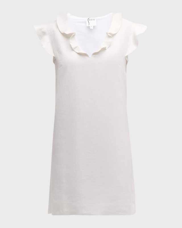 Jonathon Ruffle-Trim Linen Mini Shift Dress